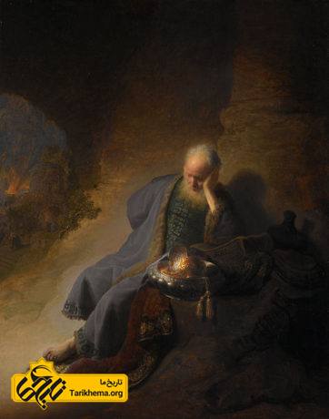 عکس File:Rembrandt Harmensz. van Rijn - Jeremia treurend over de verwoesting van Jeruzalem - Google Art Project.jpg Tarikhema.org