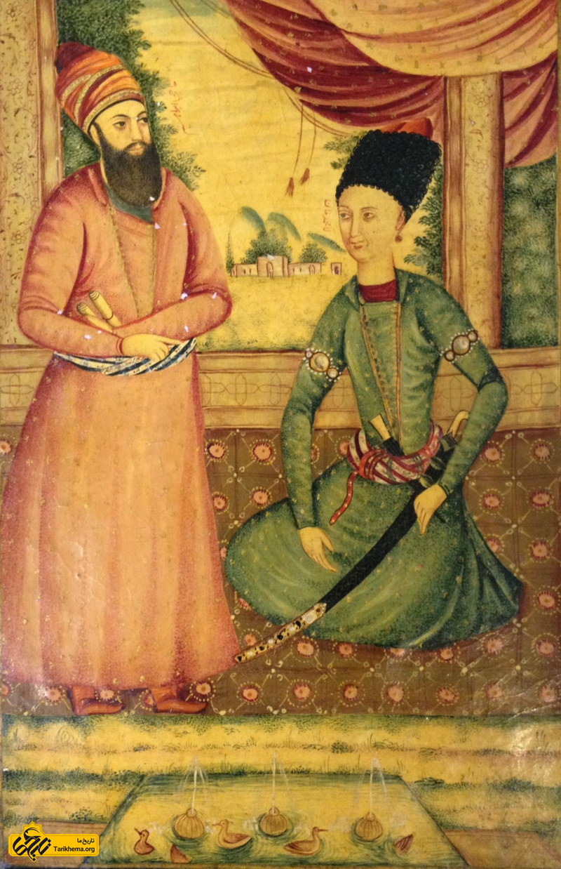 نقاشی از محمدخان قاجار و وزیر ابراهیم کلانتر، ۱۷۹۵–۱۸۰۰.