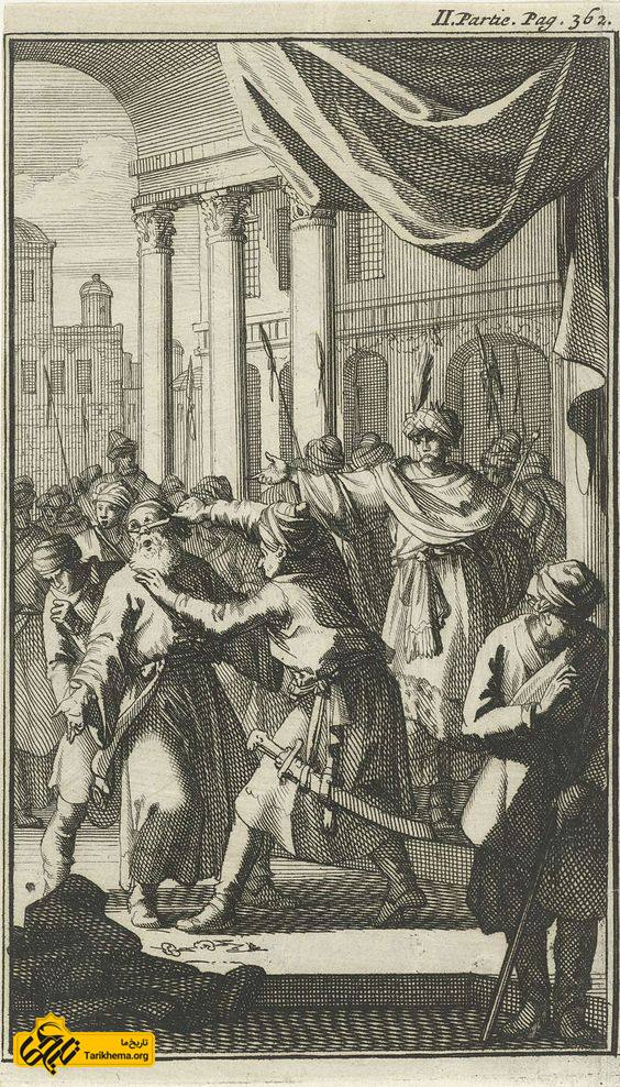 جوانی در حال قطع کردن بینی پدرش به دستور شاه صفی، ژان لویکِن