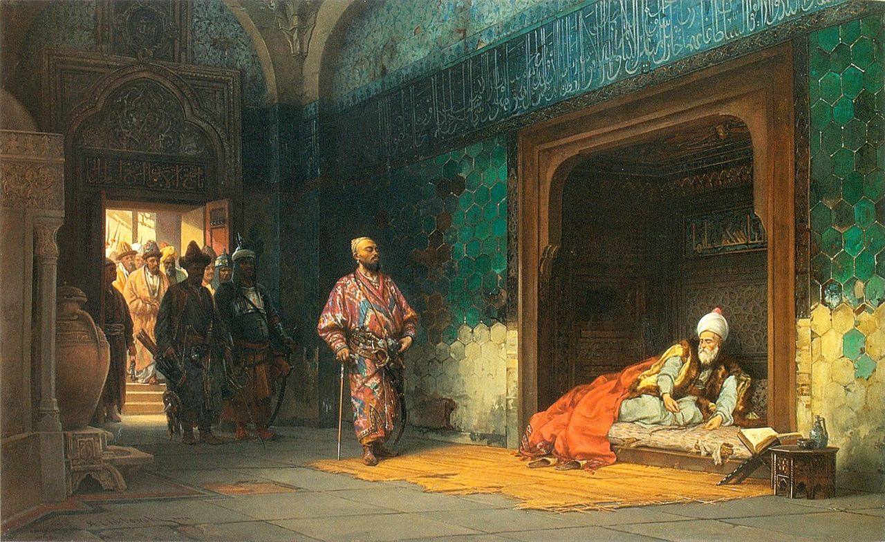 نقاشی قرن نوزدهم به تصویر کشیدن بایزید اول در اسارت تیمور
