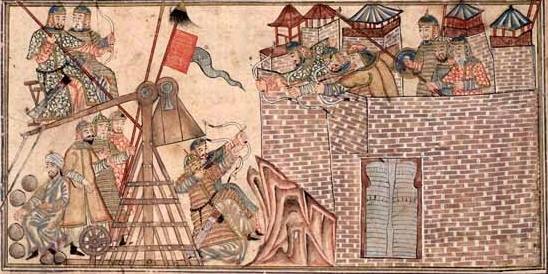 حمله سلطان محمود و نیروهایش به قلعه زرنج ، نقاشی قرن 14