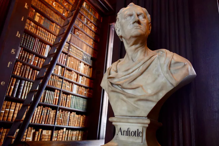 نیم تنه ارسطو در اتاق بلند کتابخانه قدیمی، کالج ترینیتی دوبلین