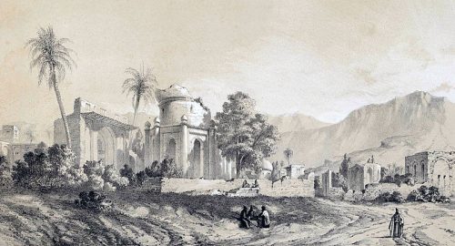 طرحی از بیشاپور در زمان محمدشاه قاجار، اثر اوژن فلاندن در کتاب سفرنامه ایران
